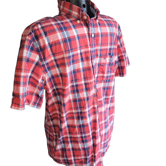 Tommy Hilfiger Red Plaid Men's Short Sleeve Shirt M - Picture 2 of 4